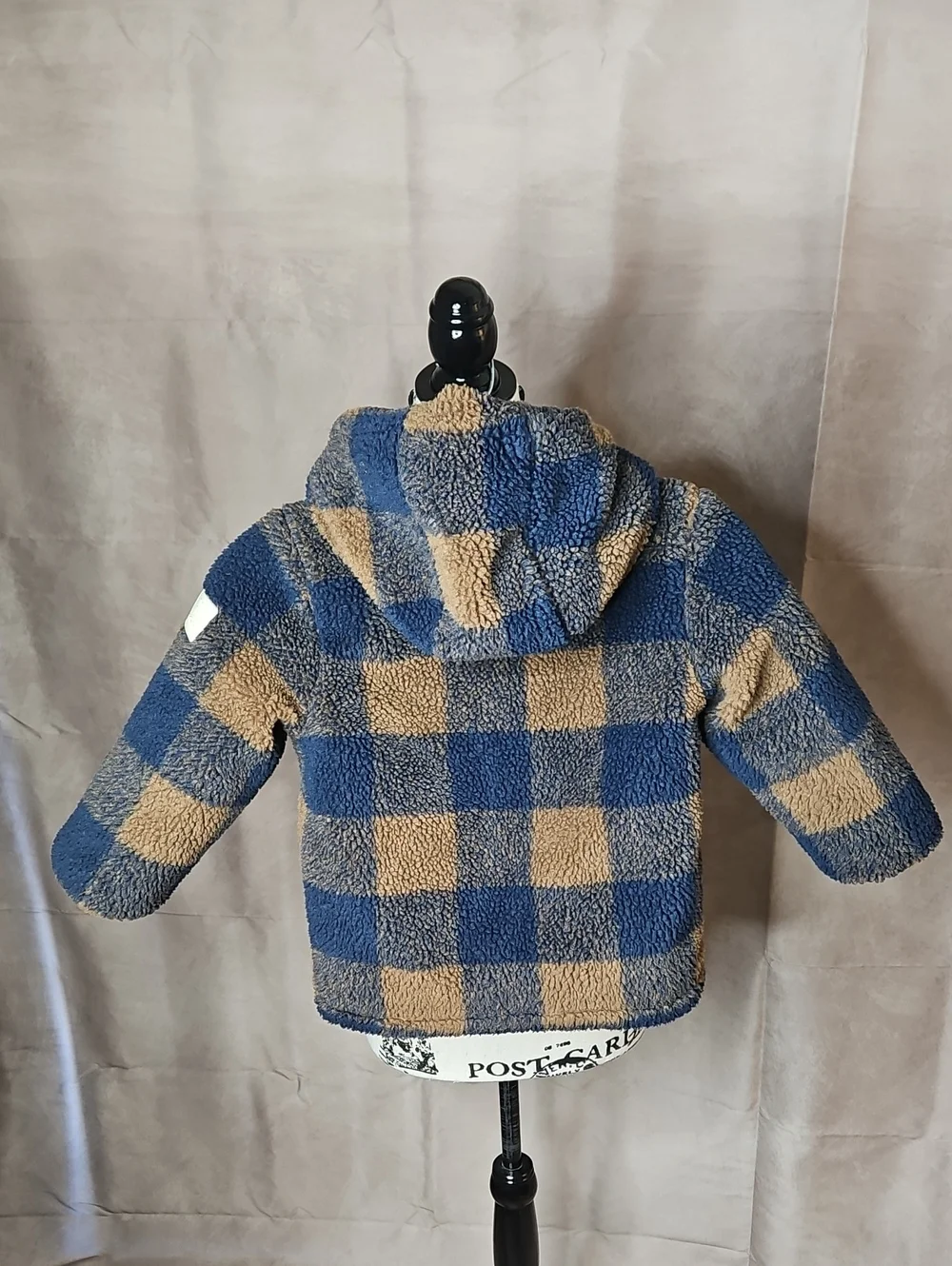 Catimini Kids Reversible Coat Orange Nylon/ Brown Plaid Sherpa Size 5 Hooded